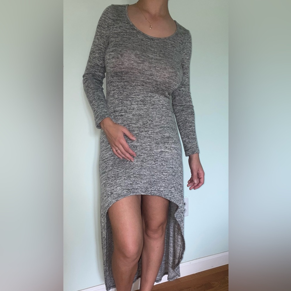 Heather Gray Knit High-Low Maxi Dress